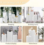 5 Pcs Metal Pleated Cylinder Pedestal Stands for Party, Heavy Duty White Round Cake Pedestal Stand Flower Plant, alternate