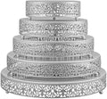 5 Pcs Metal Silver Cake Stand,16/14/12/10/8 in Round Cake Holder in Silver