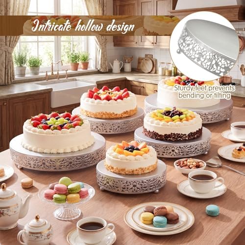 5 Pcs Metal Silver Cake Stand,16/14/12/10/8 in Round Cake Holder in Silver, alternate view 4