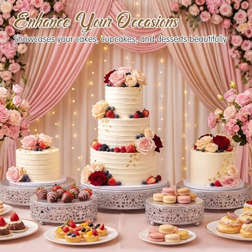5 Pcs Metal Silver Cake Stand,16/14/12/10/8 in Round Cake Holder in Silver, alternate view 6
