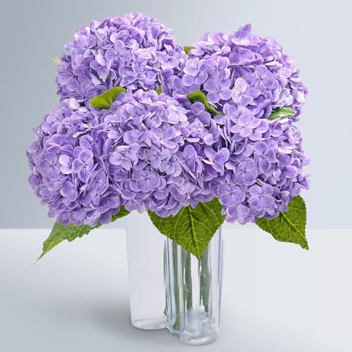 5 Pcs Purple Hydrangea Artificial Flowers, Latex Real Touch Faux Hydrangeas in Purple