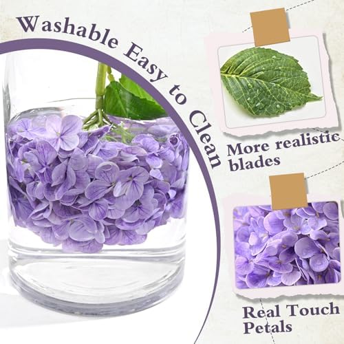 5 Pcs Purple Hydrangea Artificial Flowers, Latex Real Touch Faux Hydrangeas in Purple, alternate view 3