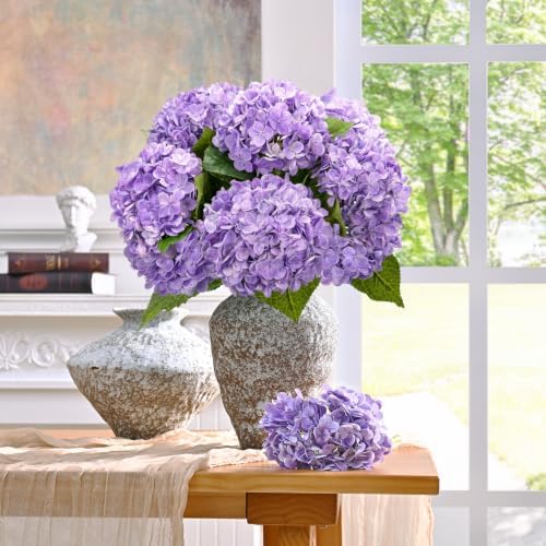 5 Pcs Purple Hydrangea Artificial Flowers, Latex Real Touch Faux Hydrangeas in Purple, alternate view 6