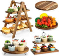 5 Pcs Wood Dessert Display Set, Cupcake Stand Cake Tower Tray in wood color