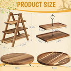 5 Pcs Wood Dessert Display Set, Cupcake Stand Cake Tower Tray in wood color, alternate view 3