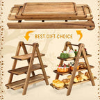 5 Pcs Wood Dessert Display Set, Cupcake Stand Cake Tower Tray in wood color, alternate view 4