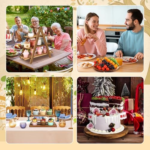 5 Pcs Wood Dessert Display Set, Cupcake Stand Cake Tower Tray in wood color, alternate view 5