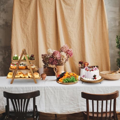 5 Pcs Wood Dessert Display Set, Cupcake Stand Cake Tower Tray in wood color, alternate view 6