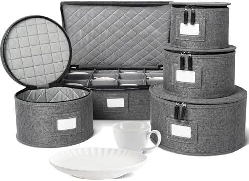 5-Piece China Storage Set | Plates & Mugs | Woven Linen | Gray in Gray
