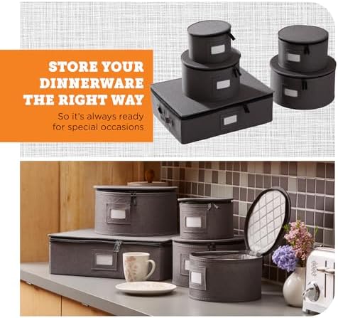 5-Piece China Storage Set | Plates & Mugs | Woven Linen | Gray in Gray, alternate view 2