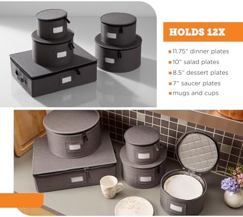 5-Piece China Storage Set | Plates & Mugs | Woven Linen | Gray in Gray, alternate view 3