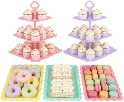 5-Piece Cupcake Stand & Appetizer Trays Set (Colorful) in Colorful