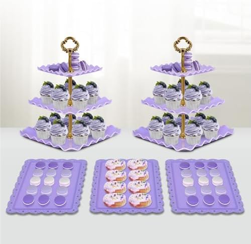 5-Piece Cupcake Stand & Appetizer Trays Set (Purple) in Purple, alternate view 4
