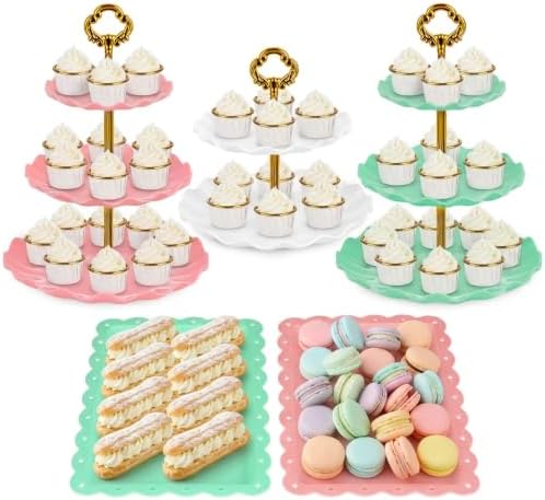 5-Piece Cupcake Stand & Appetizer Trays Set (Round, Colorful) in Colorful