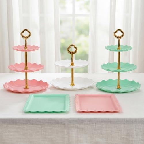 5-Piece Cupcake Stand & Appetizer Trays Set (Round, Colorful) in Colorful, alternate view 7