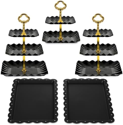 5-Piece Cupcake Stand & Appetizer Trays Set (Square, Black) in Black, alternate view 4