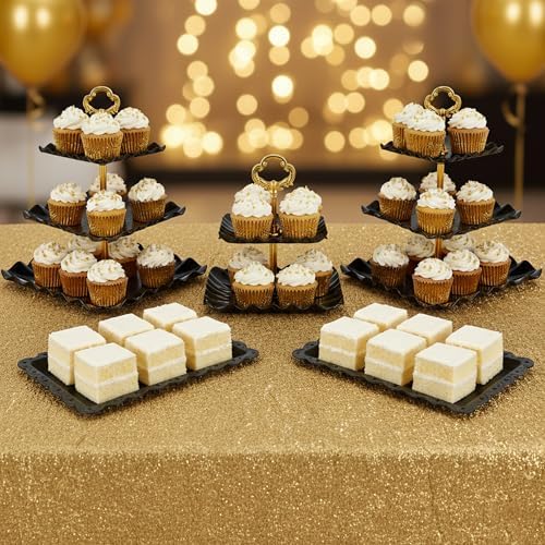 5-Piece Cupcake Stand & Appetizer Trays Set (Square, Black) in Black, alternate view 6