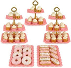 5-Piece Cupcake Stand & Appetizer Trays Set (Square, Pink) in Pink
