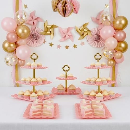 5-Piece Cupcake Stand & Appetizer Trays Set (Square, Pink) in Pink, alternate view 2