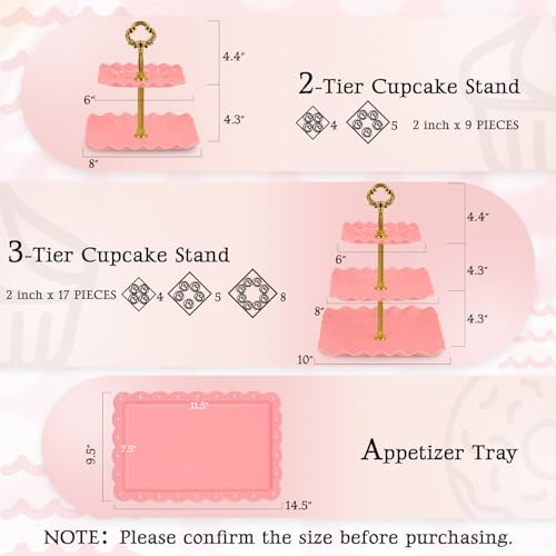 5-Piece Cupcake Stand & Appetizer Trays Set (Square, Pink) in Pink, alternate view 3