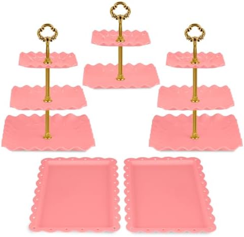 5-Piece Cupcake Stand & Appetizer Trays Set (Square, Pink) in Pink, alternate view 4