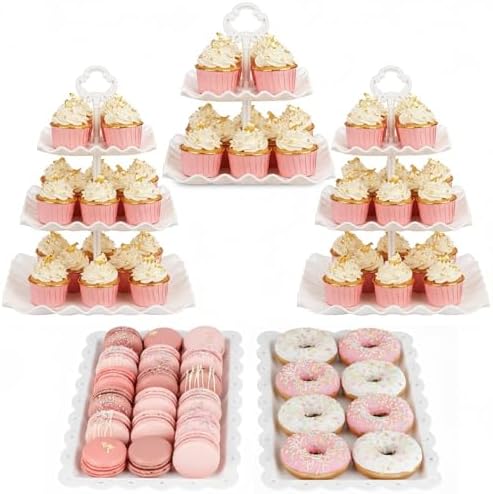 5-Piece Cupcake Stand & Appetizer Trays Set (Square, White) in White