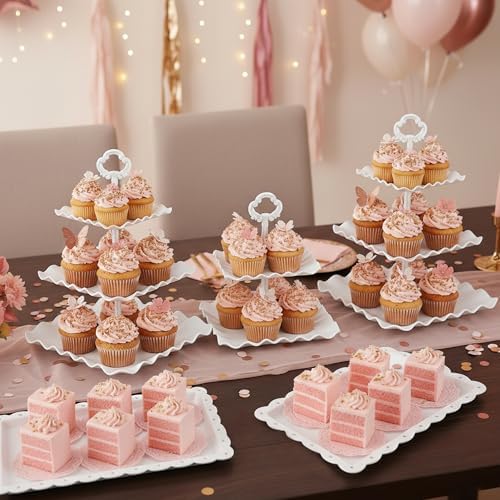 5-Piece Cupcake Stand & Appetizer Trays Set (Square, White) in White, alternate view 2