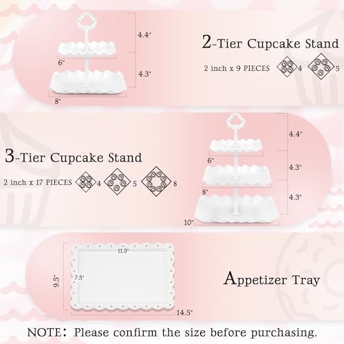 5-Piece Cupcake Stand & Appetizer Trays Set (Square, White) in White, alternate view 3