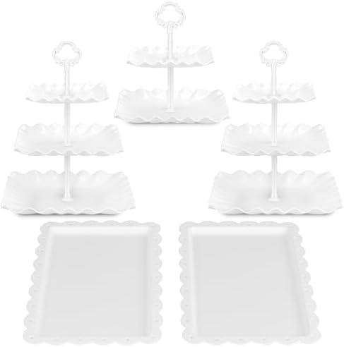 5-Piece Cupcake Stand & Appetizer Trays Set (Square, White) in White, alternate view 4