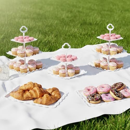 5-Piece Cupcake Stand & Appetizer Trays Set (Square, White) in White, alternate view 6