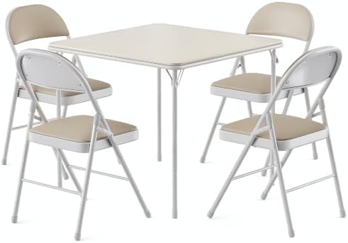 5-Piece Folding Card Table Square and Chair Set with Collapsible Legs & Vinyl Upholstery, Portable for Indoor &