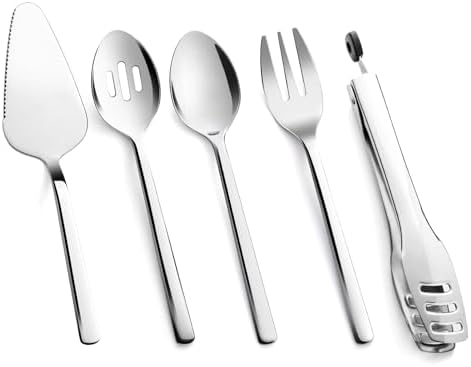 5 piece Large Hostess Serving Utensils Set,18/10 Stainless Steel in Silver