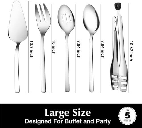 5 piece Large Hostess Serving Utensils Set,18/10 Stainless Steel in Silver, alternate view 3