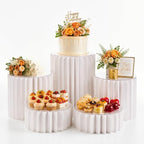 5 Pieces Buffet Risers - 12" Cylinder Party Stands with Acrylic Plates Foldable Food Display Risers for Dessert