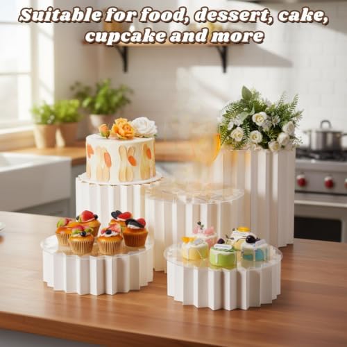 5 Pieces Buffet Risers - 12" Cylinder Party Stands with Acrylic Plates Foldable Food Display Risers for Dessert, alternate