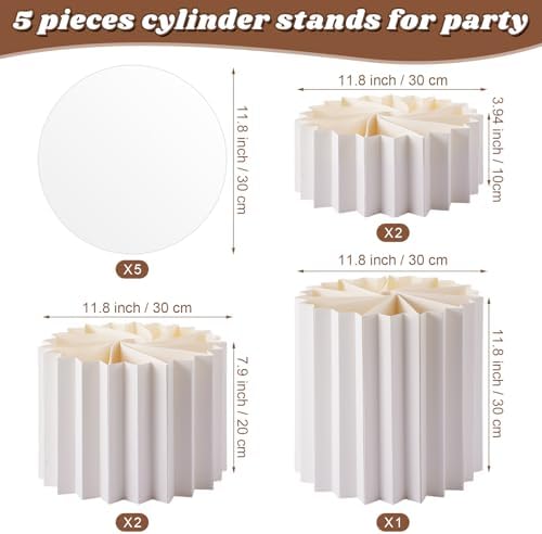 5 Pieces Buffet Risers - 12" Cylinder Party Stands with Acrylic Plates Foldable Food Display Risers for Dessert, alternate