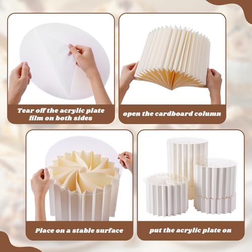5 Pieces Buffet Risers - 12" Cylinder Party Stands with Acrylic Plates Foldable Food Display Risers for Dessert, alternate