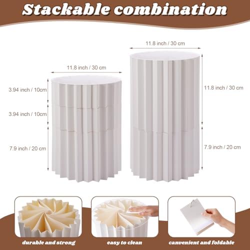 5 Pieces Buffet Risers - 12" Cylinder Party Stands with Acrylic Plates Foldable Food Display Risers for Dessert, alternate