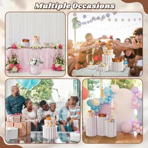 5 Pieces Buffet Risers - 12" Cylinder Party Stands with Acrylic Plates Foldable Food Display Risers for Dessert, alternate
