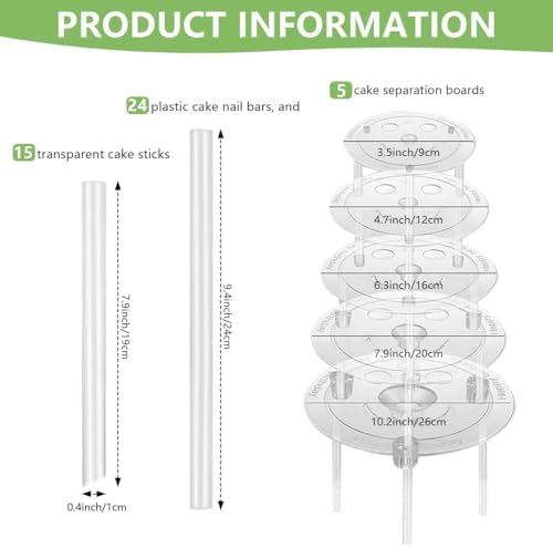 5 Pieces Cake Separator Plates Stands with 24 Pieces Plastic Cake Dowels Rods and 15 Pieces Clear Cake Sticks, alternate view