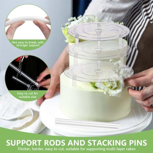 5 Pieces Cake Separator Plates Stands with 24 Pieces Plastic Cake Dowels Rods and 15 Pieces Clear Cake Sticks, alternate view