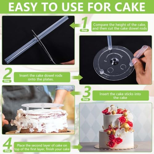 5 Pieces Cake Separator Plates Stands with 24 Pieces Plastic Cake Dowels Rods and 15 Pieces Clear Cake Sticks, alternate view
