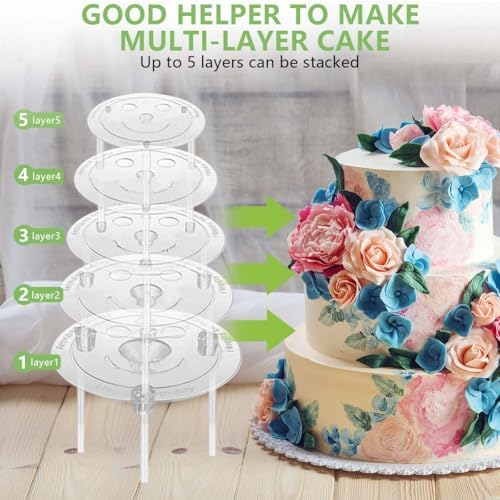 5 Pieces Cake Separator Plates Stands with 24 Pieces Plastic Cake Dowels Rods and 15 Pieces Clear Cake Sticks, alternate view