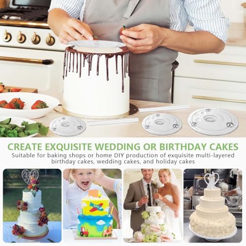 5 Pieces Cake Separator Plates Stands with 24 Pieces Plastic Cake Dowels Rods and 15 Pieces Clear Cake Sticks, alternate view