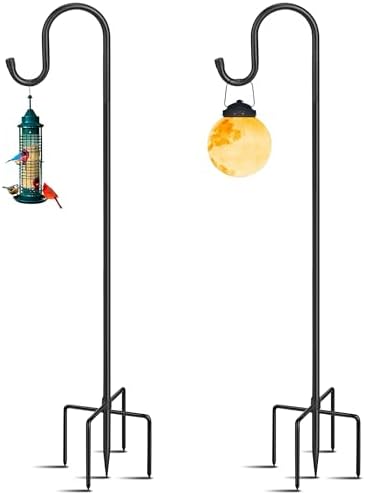 5-Prong Shepherd Hooks for Outdoor, 2 Pack Heavy Duty Iron Garden Hooks for Hanging Plants, Bird Feeders