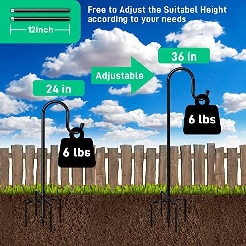 5-Prong Shepherd Hooks for Outdoor, Heavy Duty Iron Garden Hooks for Hanging Plants, Bird Feeders, Lanterns, alternate view 5