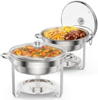 5 Qt 2 Pack Chafing Dishes for Buffet, Stainless Steel Round Chafers for Catering, Buffet Servers and Warmers