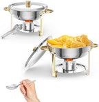 5 QT 2 Packs Chafing Dish Buffet Set, NSF Round Stainless Steel Chafers and Warmers Food Servers Sets with Lid &