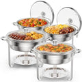 5 Qt 4 Pack Chafing Dishes for Buffet, Stainless Steel Round Chafers for Catering, Buffet Servers and Warmers