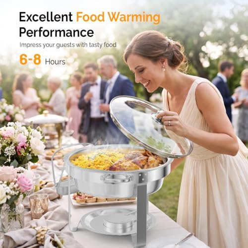 5 Qt 4 Pack Chafing Dishes for Buffet, Stainless Steel Round Chafers for Catering, Buffet Servers and Warmers, alternate view